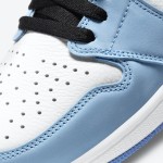 Side view of Air Jordan 1 High OG “University Blue” 555088-134 sneakers in premium leather with University Blue, black, and white colorway