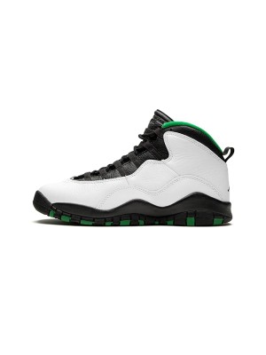 Air Jordan 10 Retro (Big Kids) 310806-137 Classic Basketball Sneakers - White, Black & Green Design