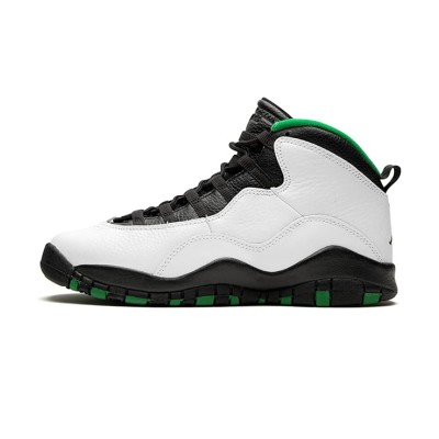 Air Jordan 10 Retro (Big Kids) 310806-137 Classic Basketball Sneakers - White, Black & Green Design