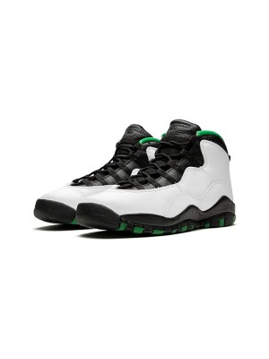 Air Jordan 10 Retro (Big Kids) 310806-137 Klassische Basketball-Sneaker - Weiß-Schwarz-Grün Design