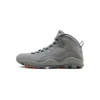 Air Jordan 10 Retro “Cool Grey” (Men's) 310805-022 Classic Basketball Sneakers - Cool Grey with Multicolor Sole Accents