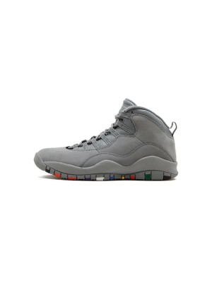 Air Jordan 10 Retro “Cool Grey” (Men's) 310805-022 Classic Basketball Sneakers - Cool Grey with Multicolor Sole Accents