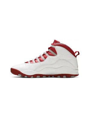 Air Jordan 10 Retro “Red Steel” 310805-161 Classic Basketball Sneakers - White Leather with Red & Grey Accents