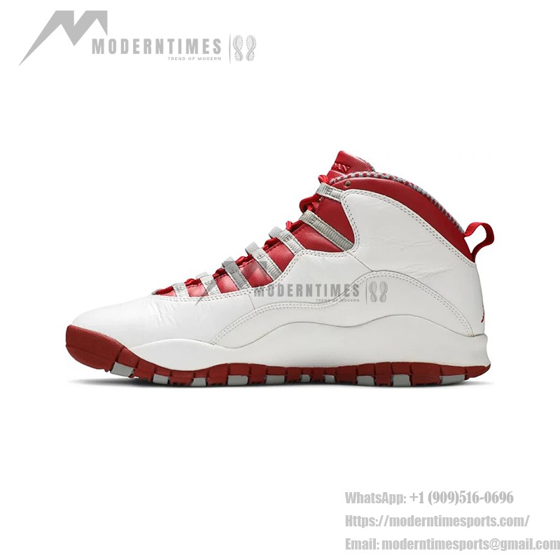 Air Jordan 10 Retro “Red Steel” 310805-161 - 흰색 가죽과 빨강 & 회색 디테일