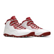 Air Jordan 10 Retro “Red Steel” 310805-161 Classic Basketball Sneakers - White Leather with Red & Grey Accents