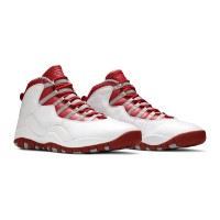 Air Jordan 10 Retro “Red Steel” 310805-161 Classic Basketball Sneakers - White Leather with Red & Grey Accents