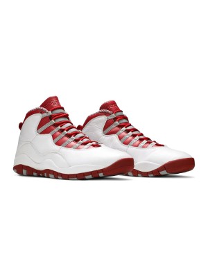 Air Jordan 10 Retro “Red Steel” 310805-161 Classic Basketball Sneakers - White Leather with Red & Grey Accents