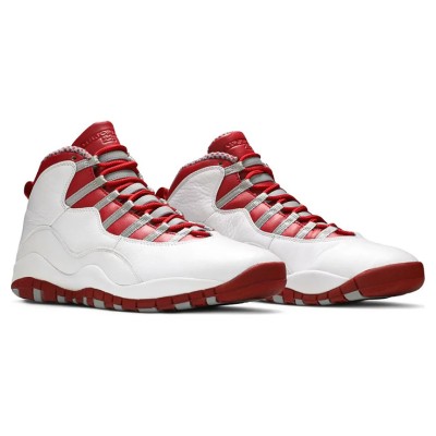 Air Jordan 10 Retro “Red Steel” 310805-161 Classic Basketball Sneakers - White Leather with Red & Grey Accents