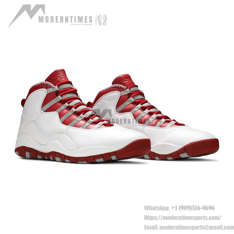 Air Jordan 10 Retro “Red Steel” 310805-161 - 흰색 가죽과 빨강 & 회색 디테일