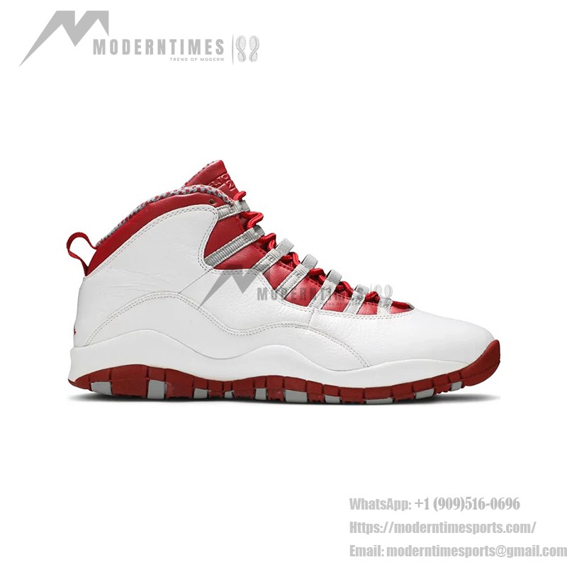 Air Jordan 10 Retro “Red Steel” 310805-161 - 흰색 가죽과 빨강 & 회색 디테일