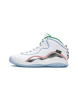 Air Jordan 10 Retro “Wings” CK4352-103 Classic Basketball Sneakers - White & Silver with Multicolor Lines