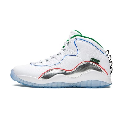 Air Jordan 10 Retro “Wings” CK4352-103 Classic Basketball Sneakers - White & Silver with Multicolor Lines