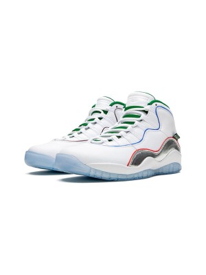 Air Jordan 10 Retro “Wings” CK4352-103 Classic Basketball Sneakers - White & Silver with Multicolor Lines