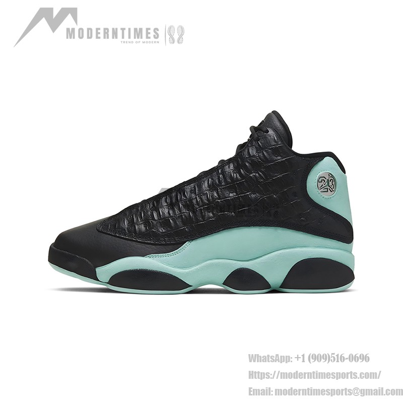 Air Jordan 13 Retro 414571-030 Island Green basketball shoes with black crocodile texture and mint green accents