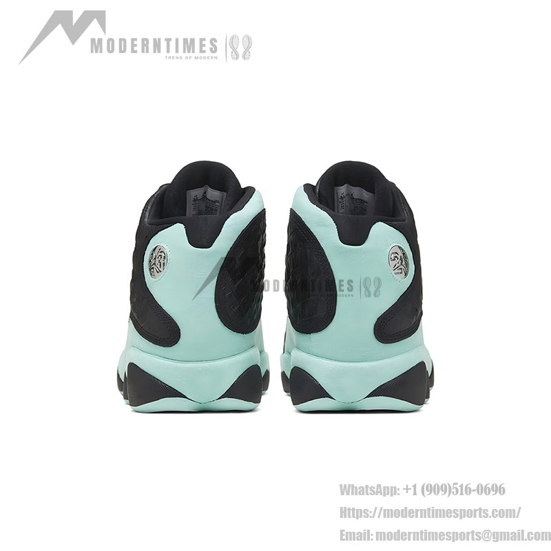 Air Jordan 13 Retro 414571-030 Island Green basketball shoes with black crocodile texture and mint green accents