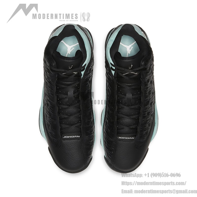 Air Jordan 13 Retro 414571-030 Island Green basketball shoes with black crocodile texture and mint green accents