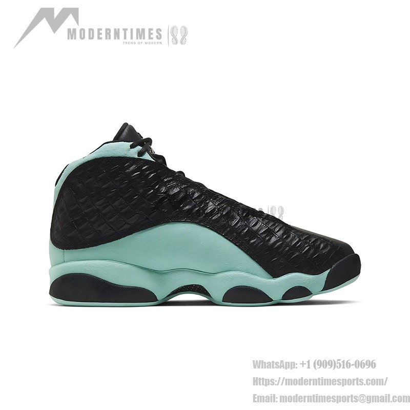 Air Jordan 13 Retro 414571-030 Island Green basketball shoes with black crocodile texture and mint green accents