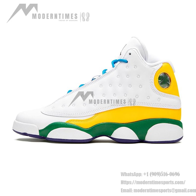 Air Jordan 13 Retro CV0785-158 KSA basketball shoes with white, yellow, green, and blue accents