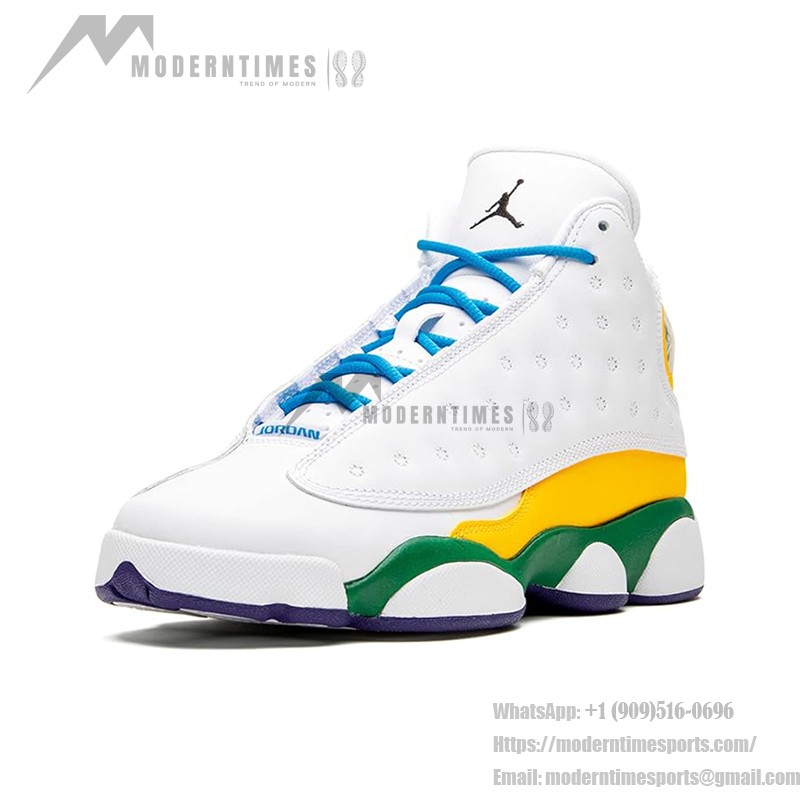 Air Jordan 13 Retro CV0785-158 KSA basketball shoes with white, yellow, green, and blue accents