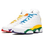 Air Jordan 13 Retro CV0785-158 KSA basketball shoes with white, yellow, green, and blue accents