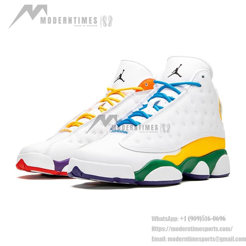 Air Jordan 13 Retro CV0785-158 KSA basketball shoes with white, yellow, green, and blue accents