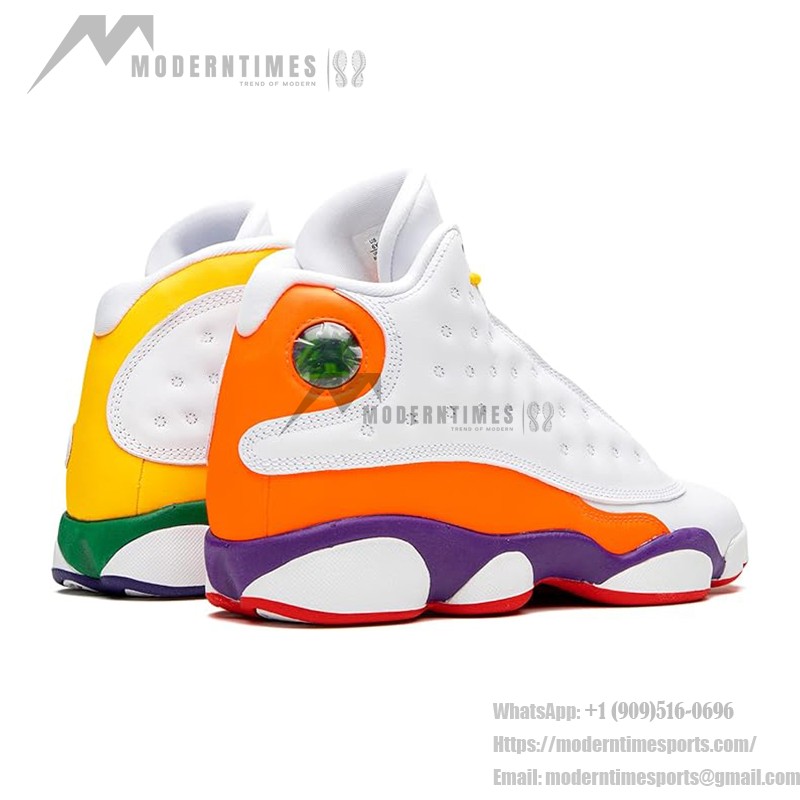 Air Jordan 13 Retro CV0785-158 KSA basketball shoes with white, yellow, green, and blue accents