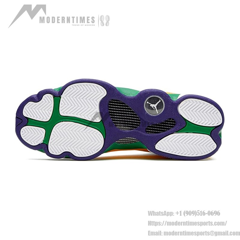 Air Jordan 13 Retro CV0785-158 KSA basketball shoes with white, yellow, green, and blue accents