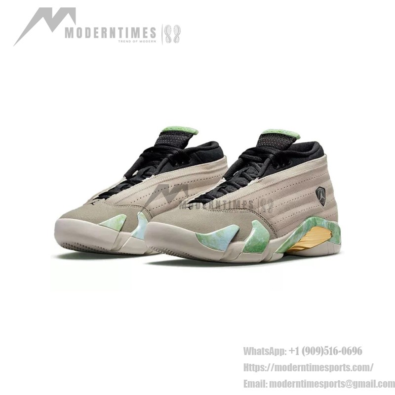 Air Jordan 14 Low WMNS DJ1034-200 Stylish Women’s Sneakers Air Jordan 14 Low WMNS DJ1034-200 Women’s Sneakers in Earth-Tone with Green and Gold Accents