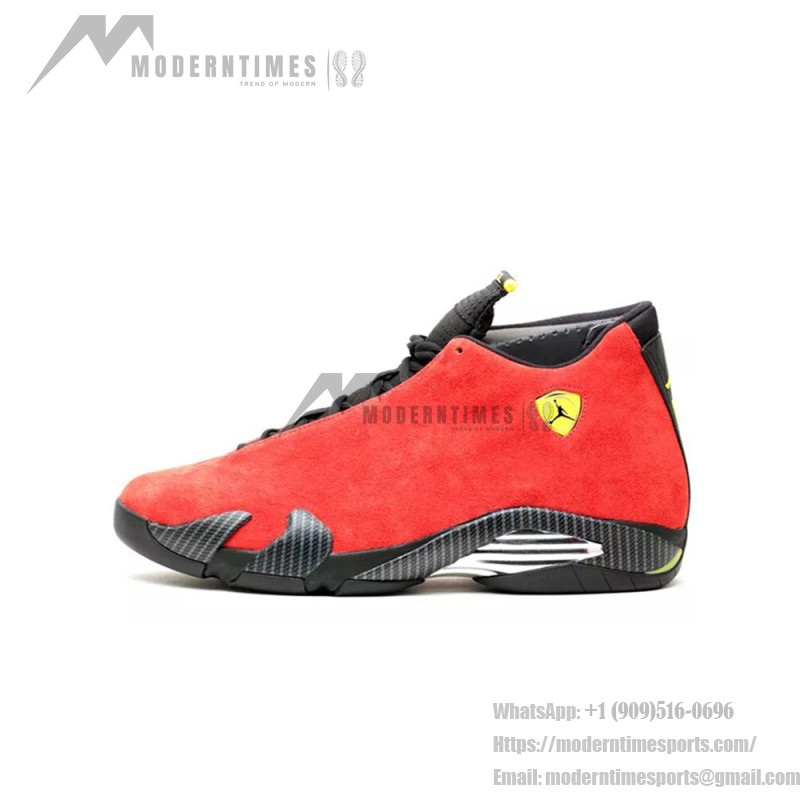 Air Jordan 14 Retro Ferrari 654459-670 Premium Red Suede Black Leather Sneakers Air Jordan 14 Retro Ferrari 654459-670 Red Suede Black Leather Sneakers