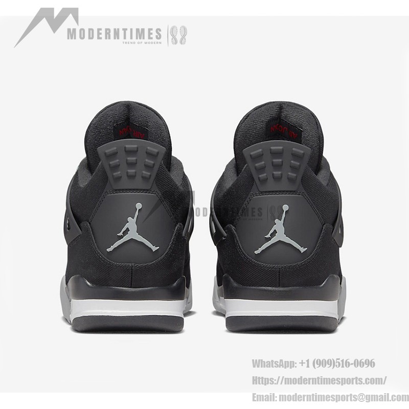 Side view of the Air Jordan 4 "Black Canvas" DH7138-006 sneaker in black and gray