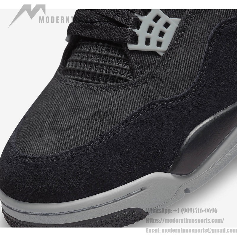 Side view of the Air Jordan 4 "Black Canvas" DH7138-006 sneaker in black and gray