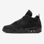 Side view of the Air Jordan 4 "Black Cat" all-black classic sneaker