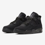 Side view of the Air Jordan 4 "Black Cat" all-black classic sneaker