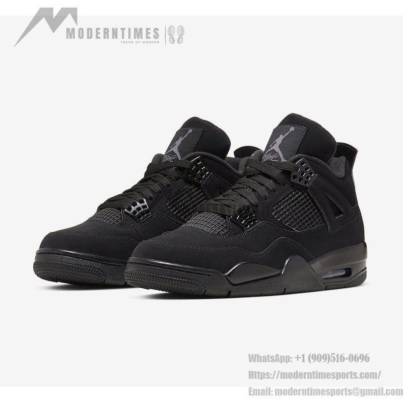 Side view of the Air Jordan 4 "Black Cat" all-black classic sneaker