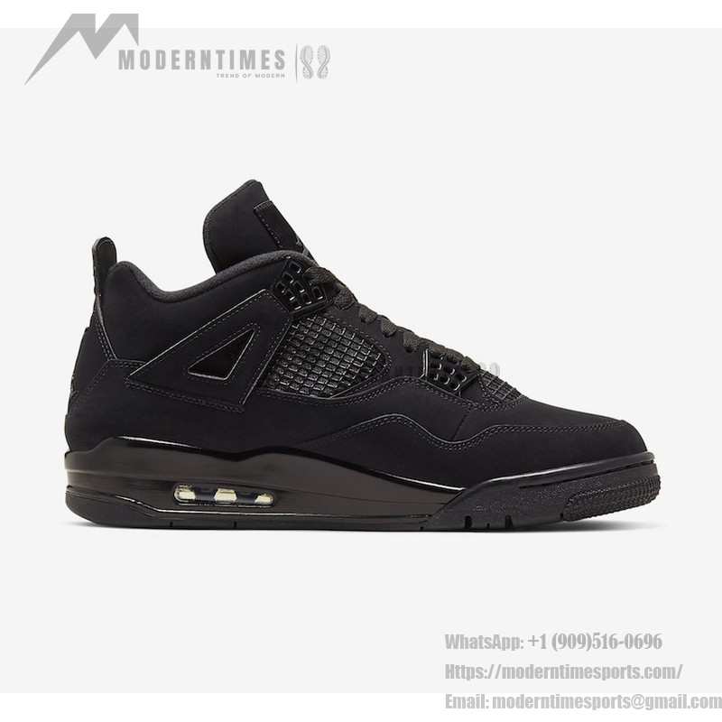 Side view of the Air Jordan 4 "Black Cat" all-black classic sneaker