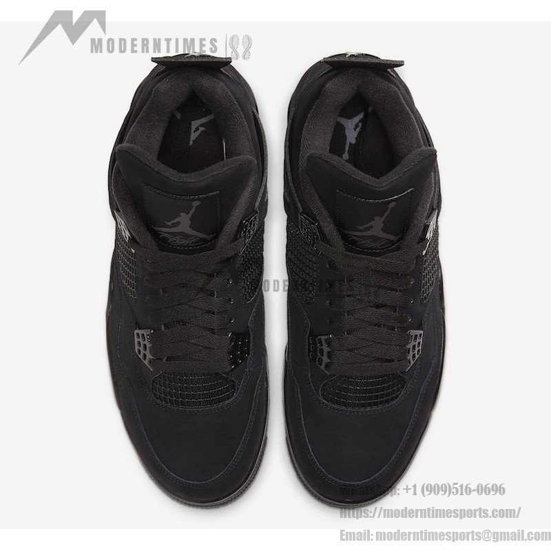 Side view of the Air Jordan 4 "Black Cat" all-black classic sneaker