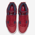 Side view of the Air Jordan 4 "FIBA Gym Red" CI1184-617 sneaker in red, navy blue, and white