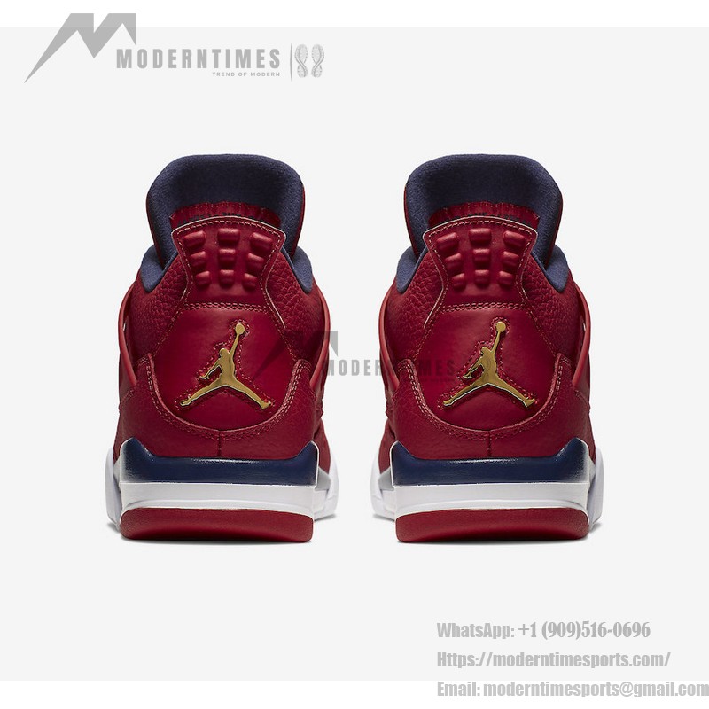 Side view of the Air Jordan 4 "FIBA Gym Red" CI1184-617 sneaker in red, navy blue, and white