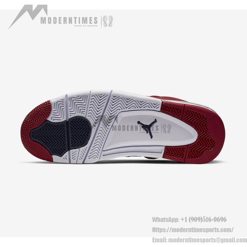 Side view of the Air Jordan 4 "FIBA Gym Red" CI1184-617 sneaker in red, navy blue, and white