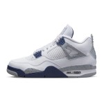 Air Jordan 4 Retro Midnight Navy sneaker with white leather and navy accents