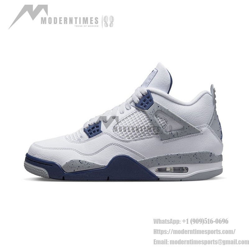 Air Jordan 4 Retro Midnight Navy sneaker with white leather and navy accents