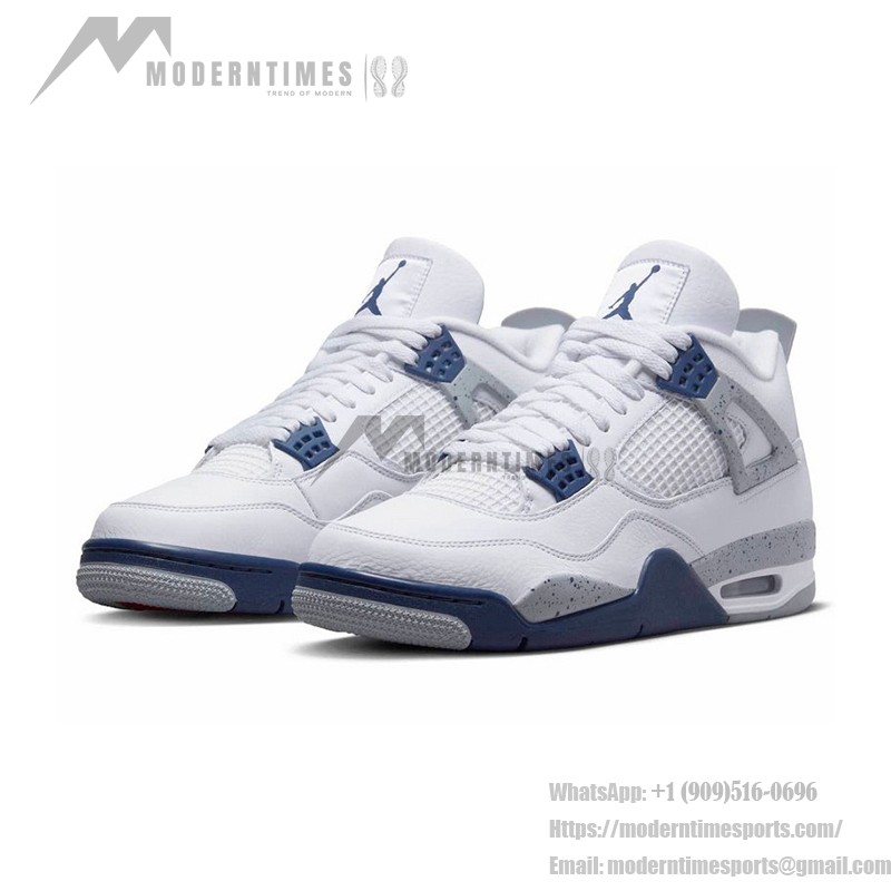 Air Jordan 4 Retro Midnight Navy sneaker with white leather and navy accents