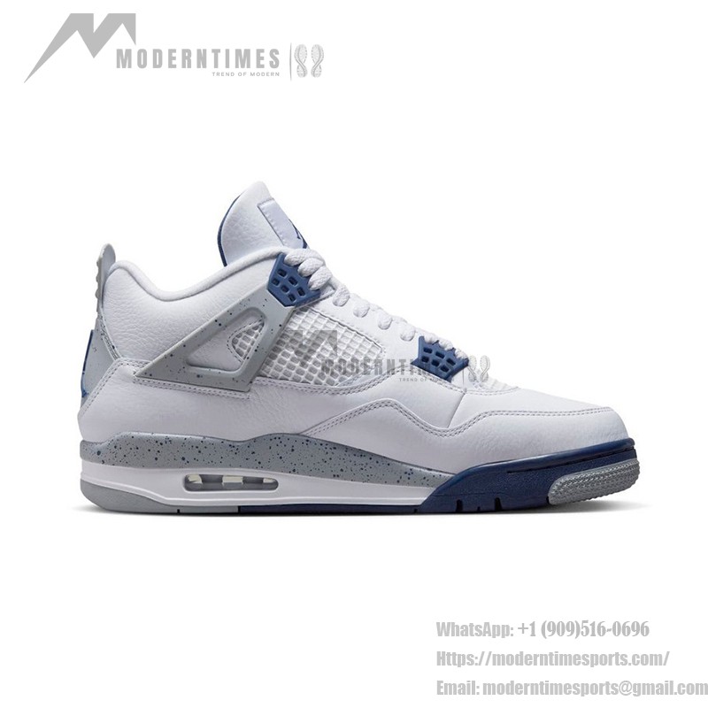 Air Jordan 4 Retro Midnight Navy sneaker with white leather and navy accents