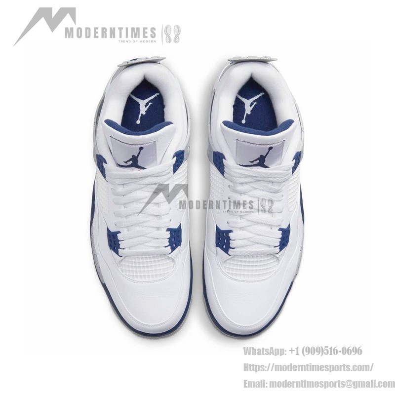 Air Jordan 4 Retro Midnight Navy sneaker with white leather and navy accents