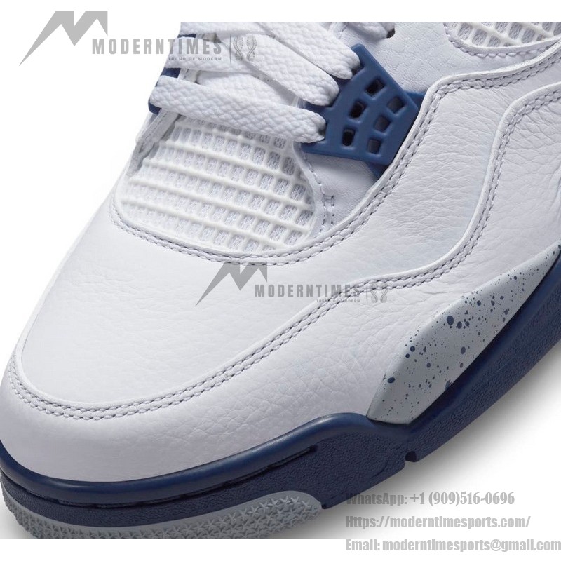 Air Jordan 4 Retro Midnight Navy sneaker with white leather and navy accents