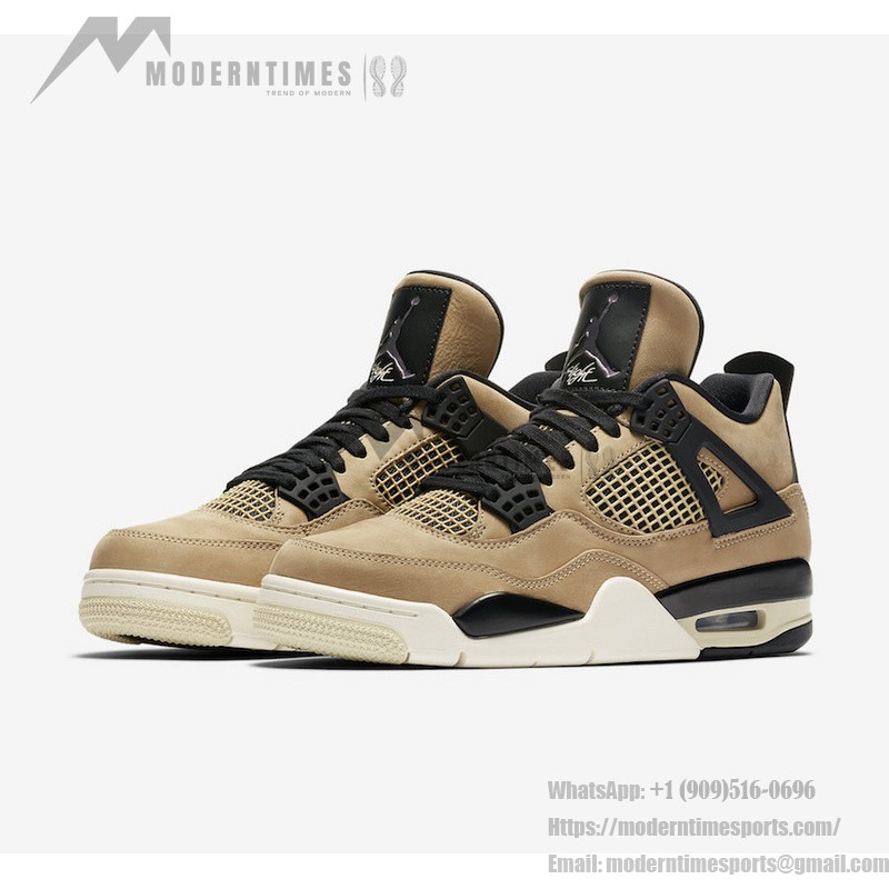 Side view of the Air Jordan 4 "Mushroom" AQ9129-200 sneaker in beige and black