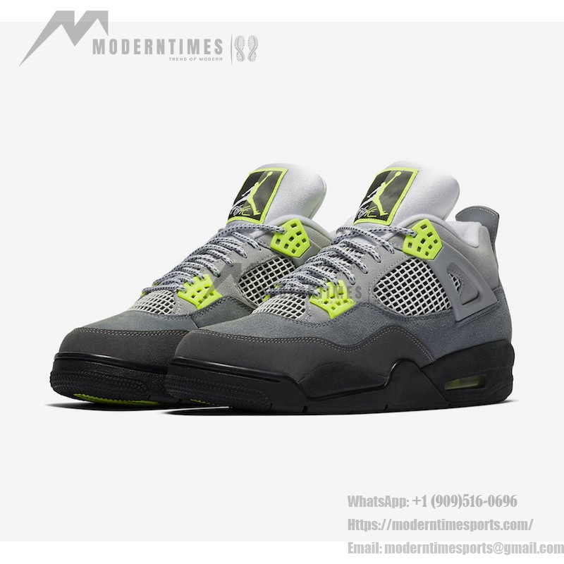 회색과 네온의 Air Jordan 4 Retro SE Neon 95 CT5342-007 스니커즈