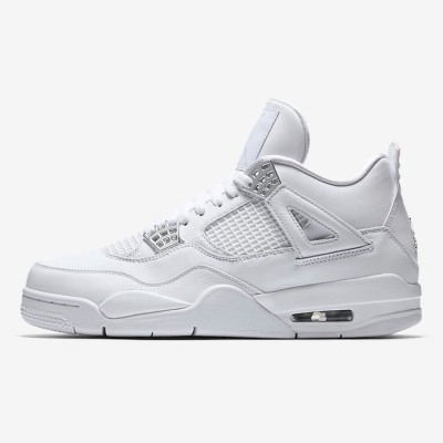 Air Jordan 4 Retro Pure Money 2017 308497-100 - Classic White with Silver Metallic Accents Sneakers