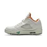 Air Jordan 5 Low Golf CW4204-100 White Corduroy Sneakers with Green and Orange Accents