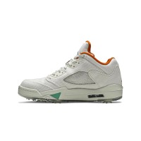 Air Jordan 5 Low Golf CW4204-100 - White Corduroy Sneakers with Green & Orange Accents